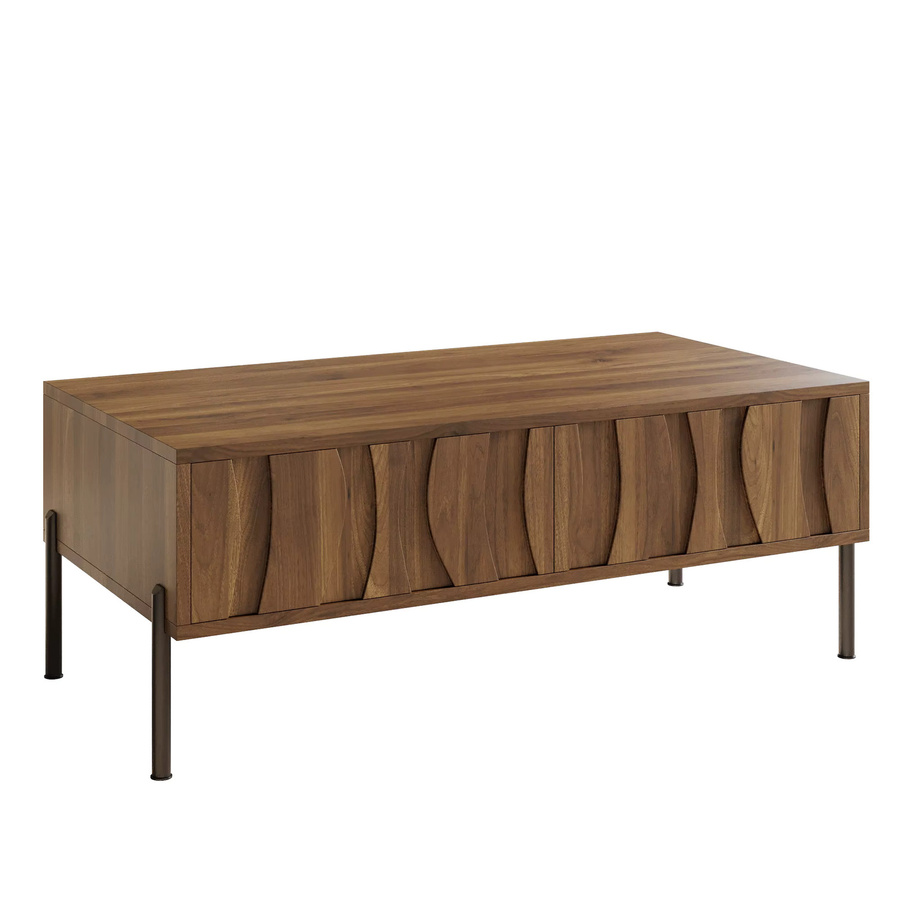 PINGGO Retro Couchtisch in Braun mit klassischem Design, B/T/H: 105 x 55 x 4 cm - Bild 2