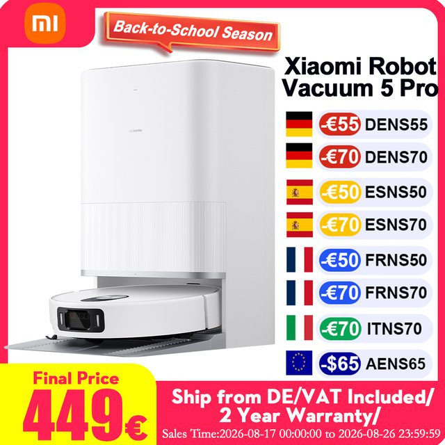 Xiaomi MiJia Robotstaubsauger 5 Pro X20+ Upgrade Version mit Wischfunktion, KI-Videobewachung und App-Steuerung, Weiß - Bild 1
