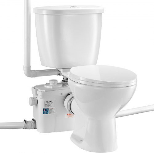 VEVOR Toilettensystem mit 800W Zerkleinererpumpe, Keramik-Toilette mit Heckauslass und Doppelspülung in Weiß, Set mit 4 Einlässen für den Keller - Bild 1