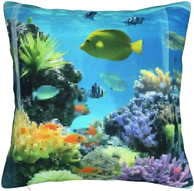 Quadratischer Kissenbezug mit Frutiger Aero Fisch-Motiv von JMG Clothing in Blau, Material: Polyester, B/T: 40 x 40 cm - Bild 1