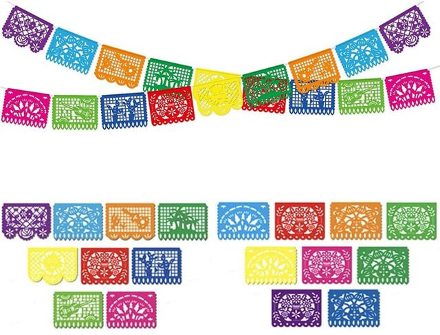 Huiran Filz-Hängeflagge Tag der Toten, Mexikanisches Party-Banner in Multicolour mit floralem und ethnischem Design - Bild 1