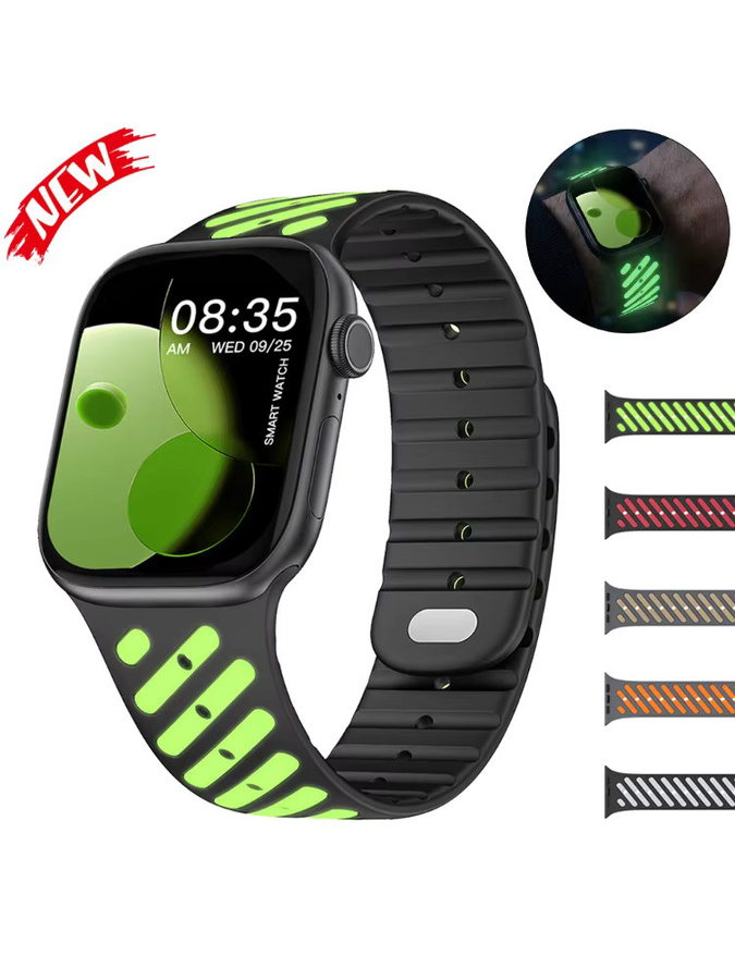 CAOWTAN Uhrenarmband Silikon, Schwarz, Leuchtendes Magnetband - Bild 7