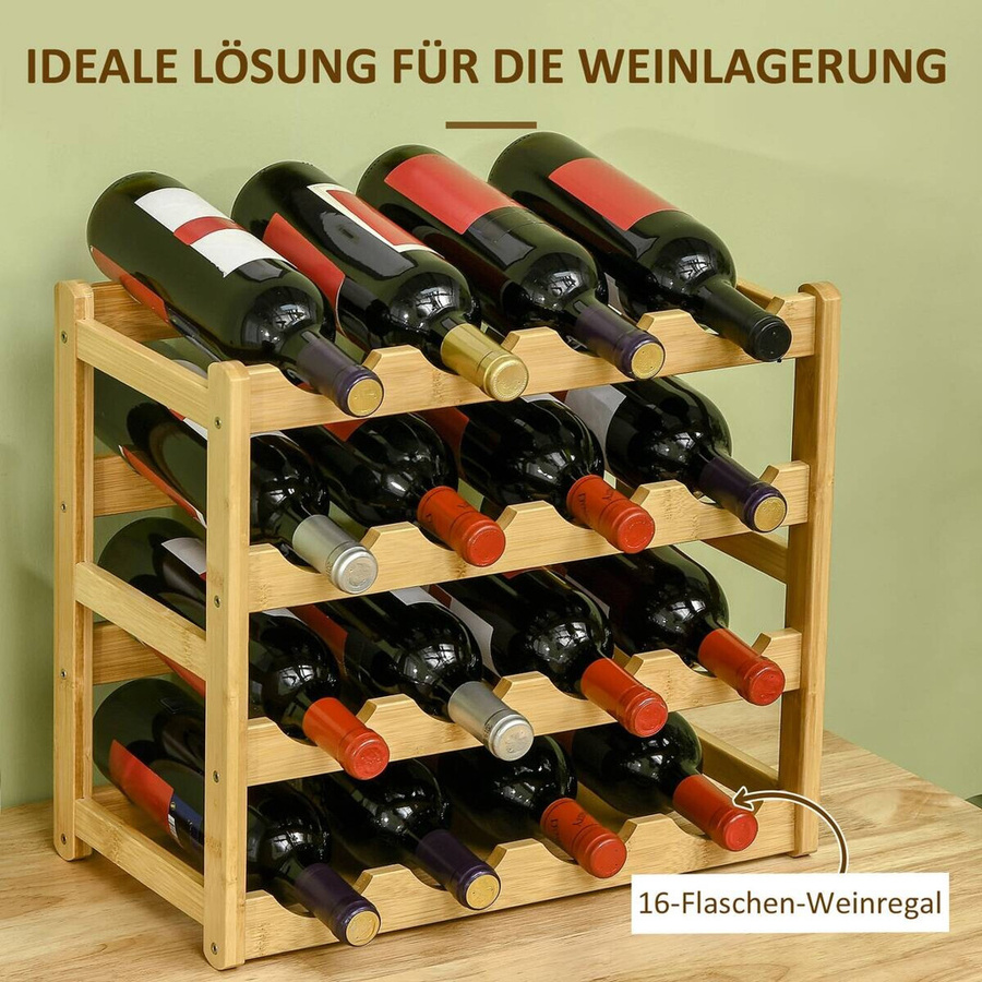HOMCOM Weinregal aus Bambus Naturholz für 16 Flaschen, B/T/H: 43 x 23,5 x 38 cm - Bild 2