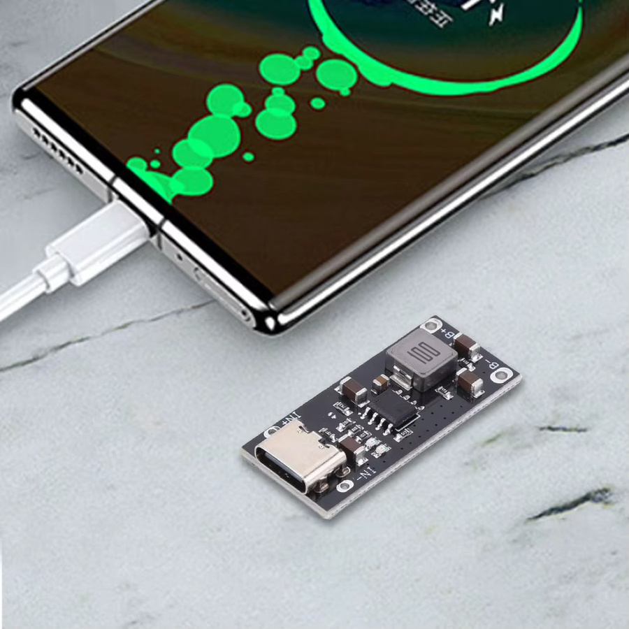 IP2312 Lithium-Batterie-Schnellladeplatine mit USB-C Anschluss, 3 A, 5 V bis 4,2 V / 4,35 V, Schwarz - Bild 2