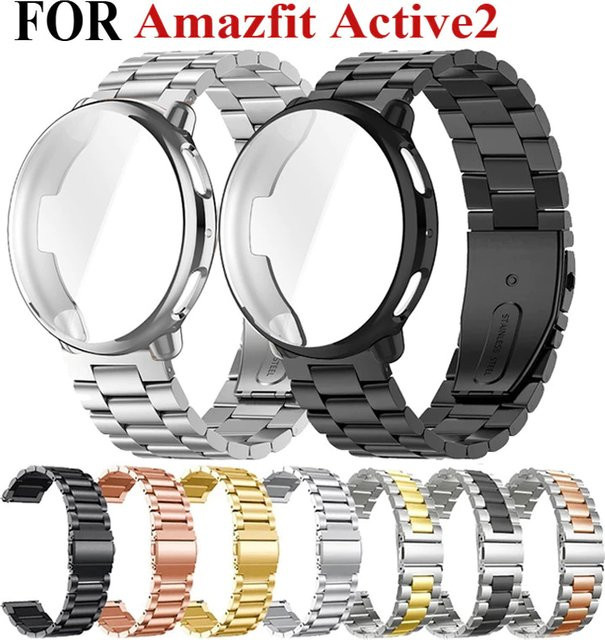 Amazfit Edelstahlarmband mit Hülle und TPU-Displayschutzfolie, Schwarz - Bild 1