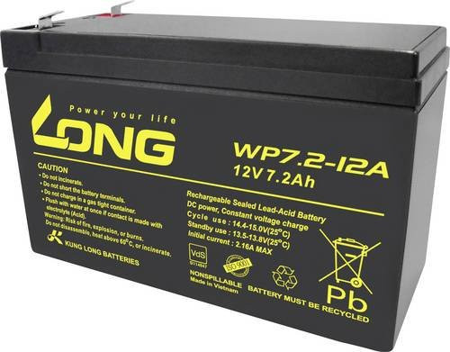 Long WP7.2-12A/F2 Bleiakku 12 V 7.2 Ah Blei-Vlies AGM mit Flachstecker 6.35 mm B/H/T: 151 x 102 x 65 mm - Bild 1