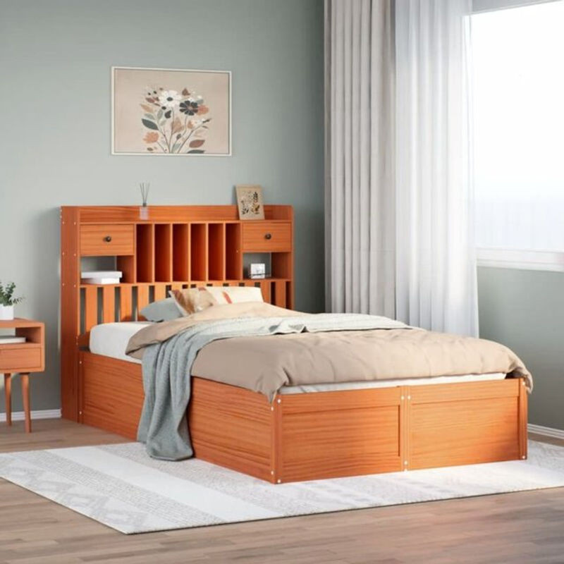 Massivholzbett aus Kiefer im Landhausstil von Vidaxl, Farbe Braun, B/T/H: 135 x 190 x 110 cm (ohne Matratze) - Bild 1