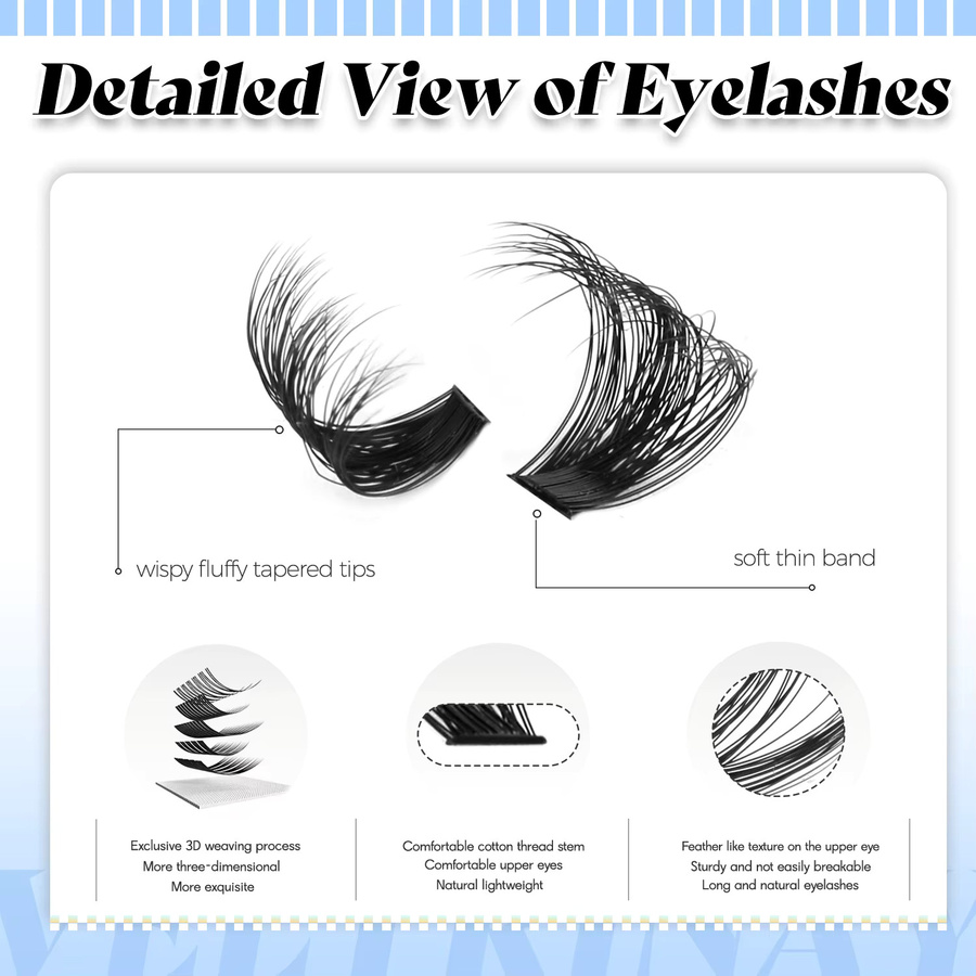 VELTRINAY Cluster-Wimpern DIY Wimpernverlängerung, D-Curl, Schwarz, Unisex - Bild 6