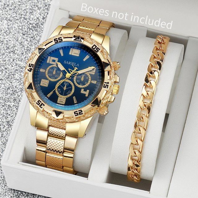 yolako Armbanduhr Quarz, Edelstahl, Blau, Gold, Herren - Bild 1