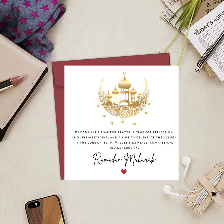 Ramadan Mubarak Grußkarte mit Mond-Design in Gold für Muslime und Familie - Bild 2