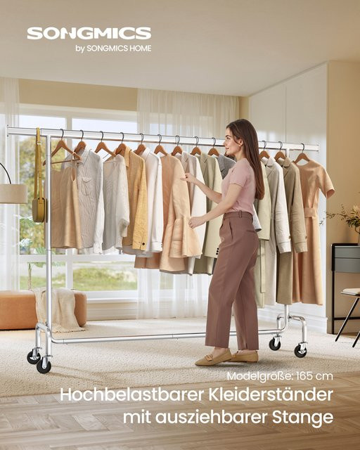 SONGMICS Kleiderständer auf Rollen aus Metall, verchromt, Breite: 160-200 cm, belastbar bis 110 kg - Bild 1