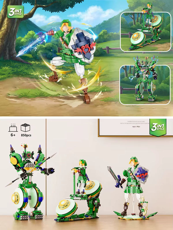 3in1 Anime Cerdan Legend Action Figure mit Master Schwert als Baustein-Set und Desktop-Ornament in Grün für Kinder - Bild 7