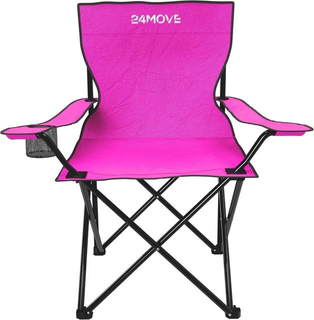 24Move Campingstuhl Pink mit Getränkehalter und Tragetasche, faltbarer Outdoor Klappstuhl aus Polyester und Stahlrohr, Belastbarkeit bis 100 kg - Bild 1