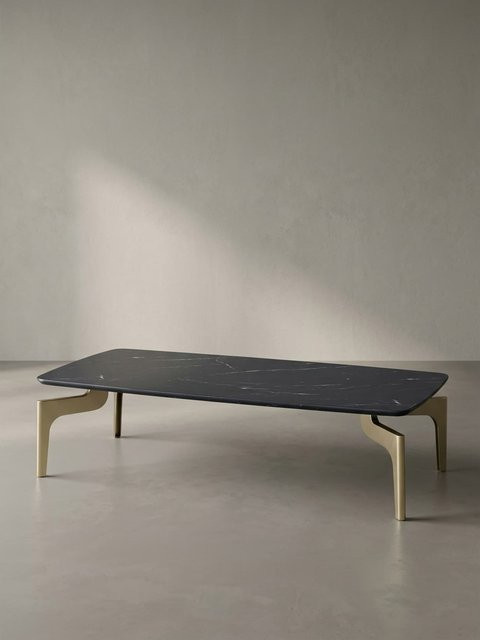 KADIMA DESIGN Couchtisch in Schwarz/Gold mit Marmor-Optik und Metall-Gestell, B/T/H: 120 x 60 x 30,5 cm - Bild 1