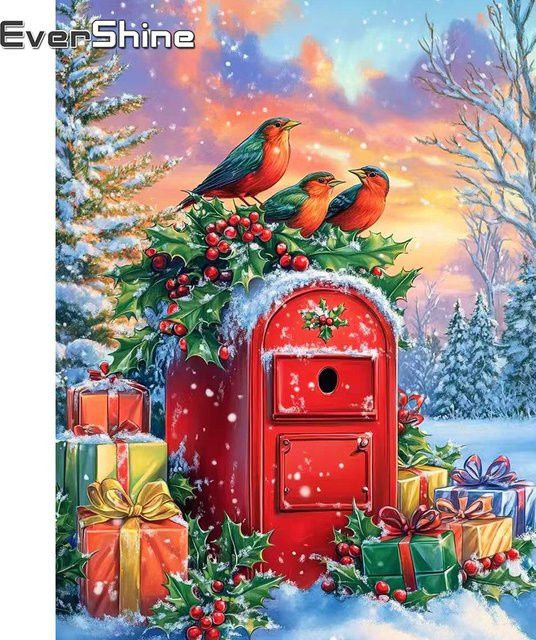 Evershine Diamant-Stickerei Vogel in Winterlandschaft mit vollen Bohrern, Multicolour, B/H: 30 x 20 cm - Bild 1