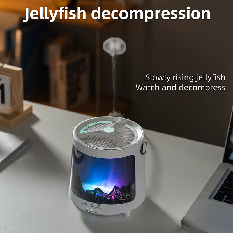 PKFC Aroma-Diffusor mit Flammen-Effekt und Aurora-Luftbefeuchter, Ultraschall-Diffusor für ätherische Öle in Schwarz oder Weiß - Bild 2