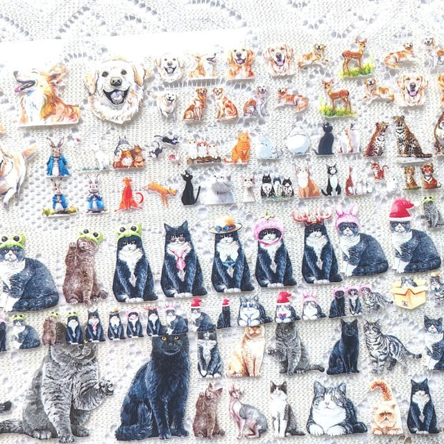 Dekorative Aquarell Aufkleber mit süßen Tieren wie Hund, Eichhörnchen, Panda und Katze in Multicolour aus Papier - Bild 1