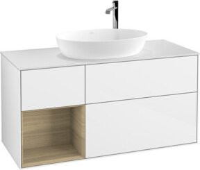 V&B Waschtischunterschrank Finion mit Wandbeleuchtung, Farbe Weiß und Eiche, Breite: 120 cm, Tiefe: 50,1 cm, Höhe: 50,1 cm - Bild 1