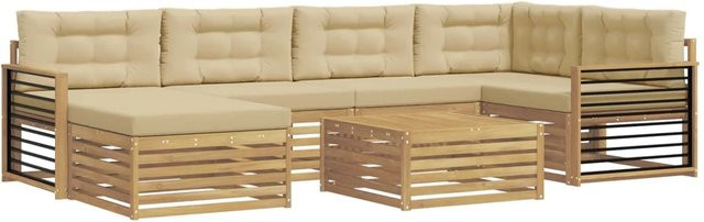 vidaXL Outdoor-Sofagarnitur in L-Form aus Akazienholz mit Kissen in Weiß und Beige - Bild 1