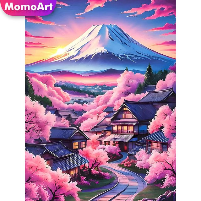 Momoart Diamant-Stickerei Kirschblüten und Berg Fuji als Mosaik-Set für Anfänger, Multicolor, B/H: 30 x 20 cm - Bild 1