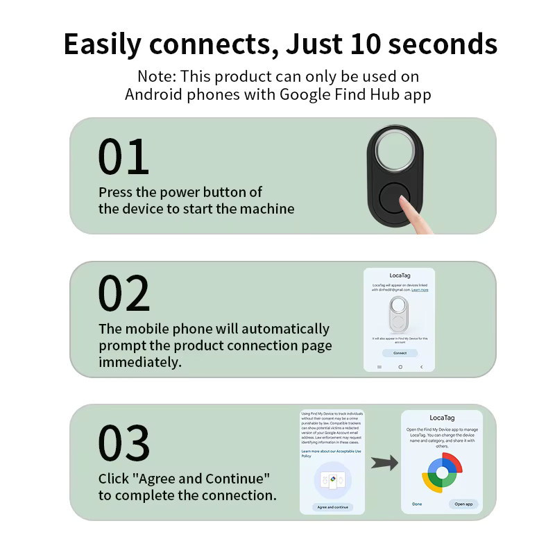 HIMOJO 2-teiliger Android-Ortungsfinder für Langstreckenpositionierung, kompatibel mit Google Find My Device App, Fernortungsgerät für Samsung und Xiaomi, Schwarz und Weiß - Bild 5