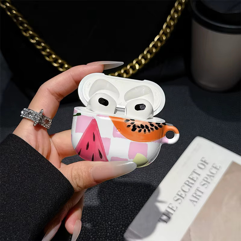 Potdemiel Schutzhülle für Apple AirPods Pro mit buntem Früchte-Schachbrettmuster in Rosa und Multicolour - Bild 2