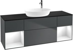 V&B Waschtischunterschrank Finion mit Wandbeleuchtung, Breite: 160 cm, Tiefe: 50,1 cm, Höhe: 50,1 cm, lackiert in Mattblau - Bild 1