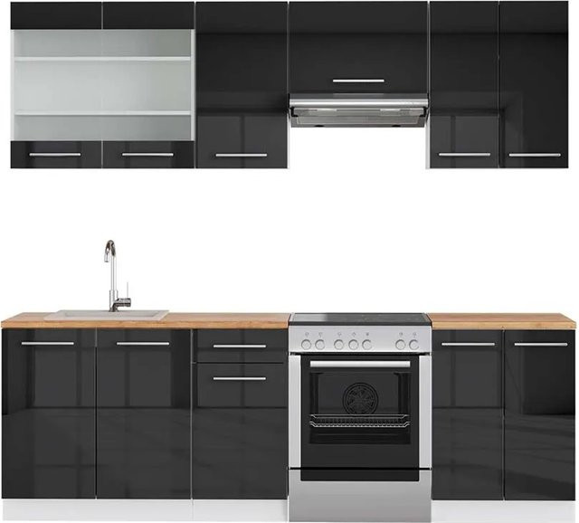 Vicco Fame-Line Küchenschrank-Set in Anthrazit Hochglanz und Weiß mit Eiche-Optik, Breite: 240 cm - Bild 1