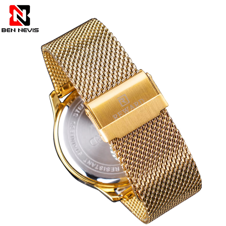BELOHNUNG Armbanduhr Quarz, Edelstahl, Gold, Herren, Datum - Bild 5