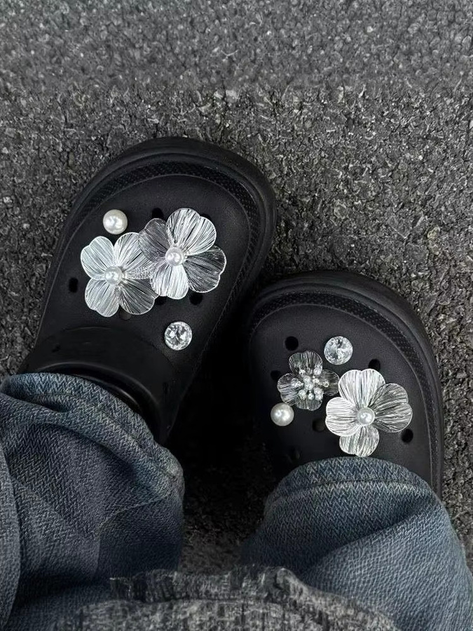 eelhoe Schuhanhänger, Blumen, Strass, Metall, 8 Stück - Bild 4