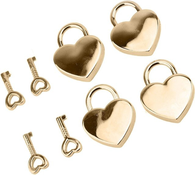 GoolRC 4er-Set Herzförmige Vorhängeschlösser mit Schlüsseln aus Zinklegierung in Gold und Beige - Bild 1