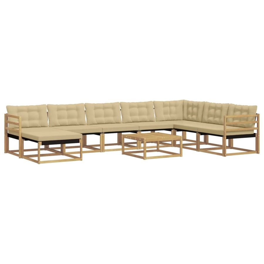 vidaXL Outdoor-Sofagarnitur 9-teilig aus Akazien-Massivholz in Weiß und Beige mit Textilene-Polstern und L-Form - Bild 2