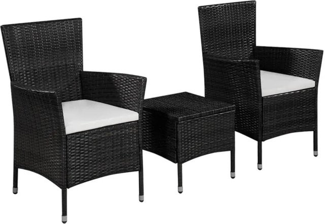 Furnicato 3-tlg Bistro-Set aus Poly-Rattan in Schwarz mit Stahlgestell - Bild 1