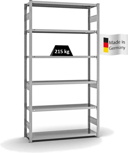 PROREGAL Fachbodenregal Stecksystem T-Profil Medium-Duty, verzinkt, H x B x T: 250 x 130 x 40 cm, 6 Ebenen, beidseitig nutzbar - Bild 1