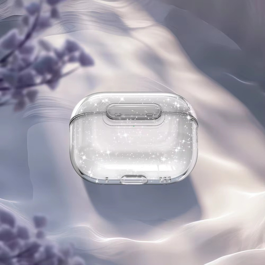 Transparente Glitzer Schutzhülle mit Sicherheitsverschluss für Apple AirPods 4, Pro 2 und Pro 3 in Schwarz - Bild 1