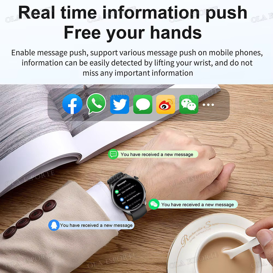 Ola Esporte Smartwatch in Schwarz mit Bluetooth-Anruffunktion, Gesundheitsüberwachung und Wasserfestigkeit für Herren und Damen - Bild 4