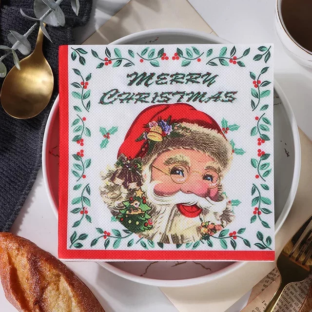 GUANYAO Einwegservietten Santa Claus Motiv, 2-lagig, B/B: 33 x 33 cm, 20 Stück, Mehrfarbig - Bild 1