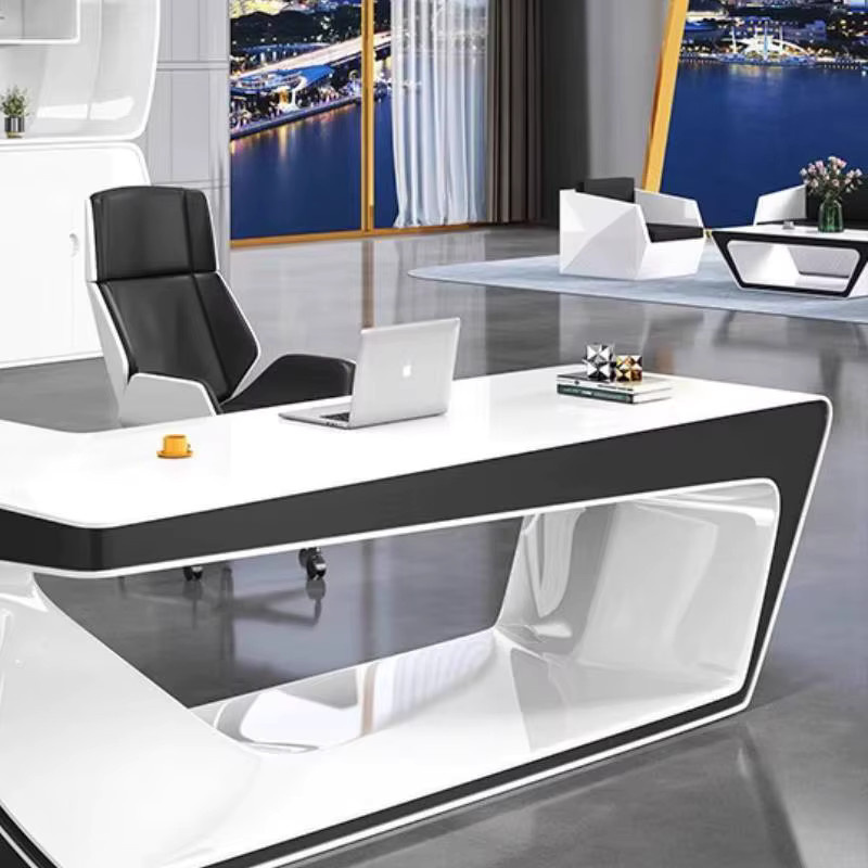 Moderner ZHIO Chefbüroschreibtisch aus Holz in Weiß, höhenverstellbarer Manager-Arbeitstisch für Home-Office und Gaming, glänzendes Design - Bild 5