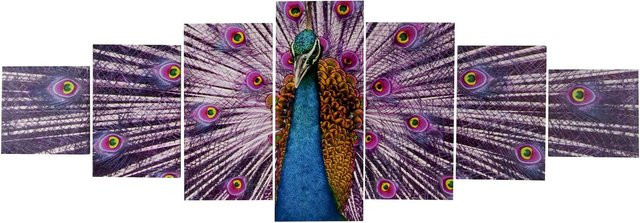 MCW Leinwandbild Pfau im modernen Design, 7-teiliges Set, Multicolor, Breite: 245 cm, Höhe: 87 cm - Bild 1