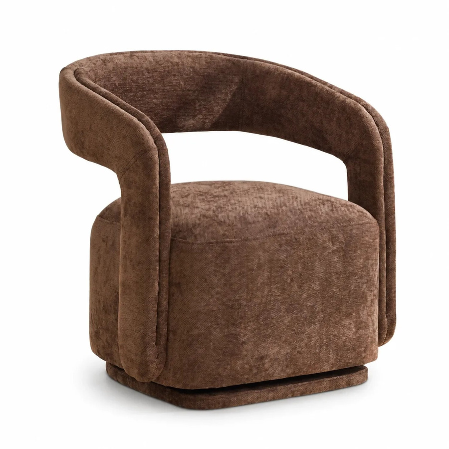 PXloue Drehsessel Loungesessel aus Chenille in Braun mit Holzgestell und Armlehnen - Bild 2
