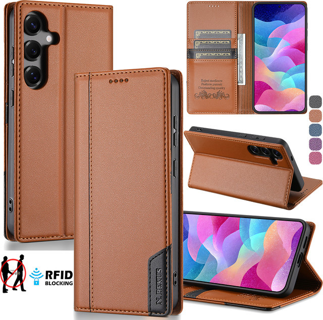 Magnetische Leder Brieftasche als Flip Case für Samsung Galaxy A56 A36 A26 A16 A17 A06 A55 A35 A25 A54 A34 A15 5G A14 A07 A71 A53 in Braun - Bild 1