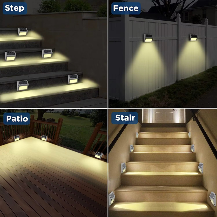 ZTree Solar-Stufenleuchten aus Edelstahl in Silber mit 3 LEDs, IP65 wasserdicht für Garten, Terrasse und Treppen - Bild 4