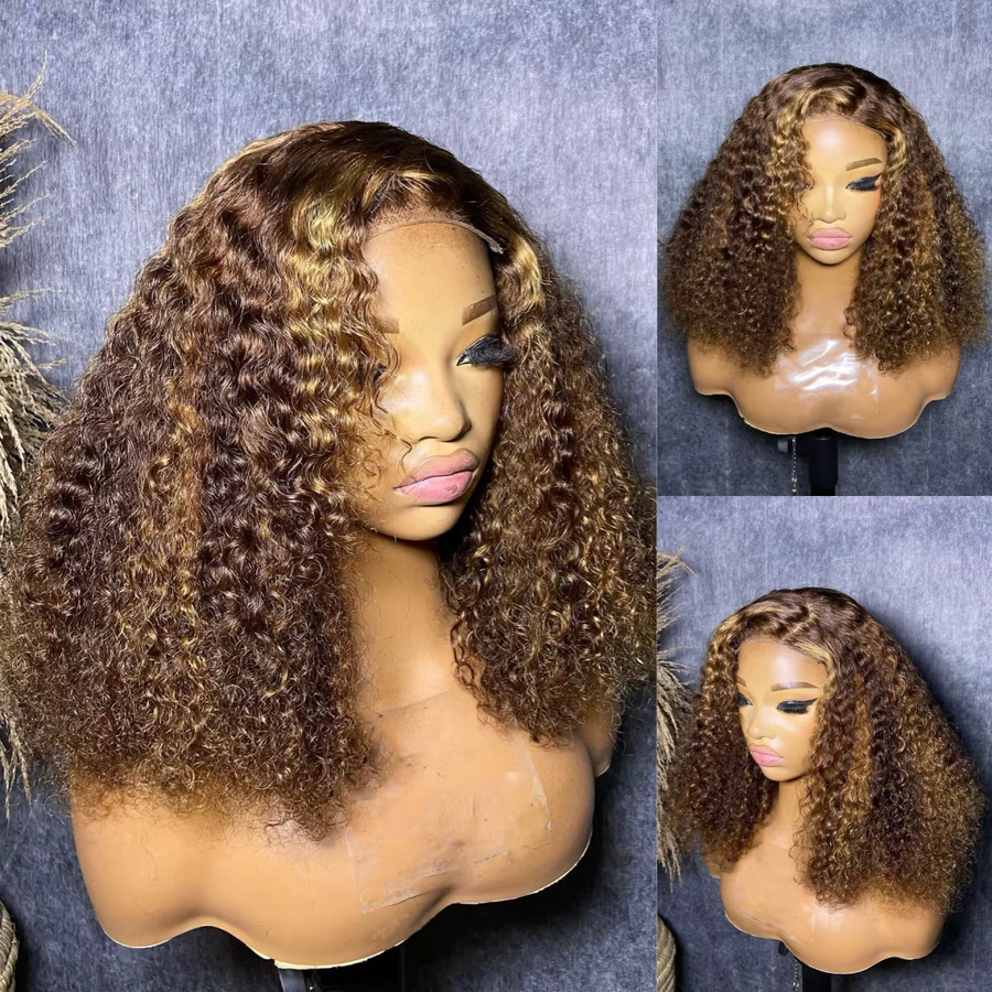mayfive Bob-Perücke, tief lockig, Echthaar, 220 % Dichte, Highlight Brown - Bild 2