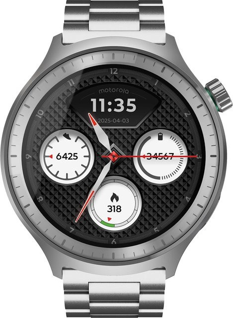 Motorola Moto Watch Premium Smartwatch in Silber mit Edelstahlgehäuse und Silikonarmband - Bild 1