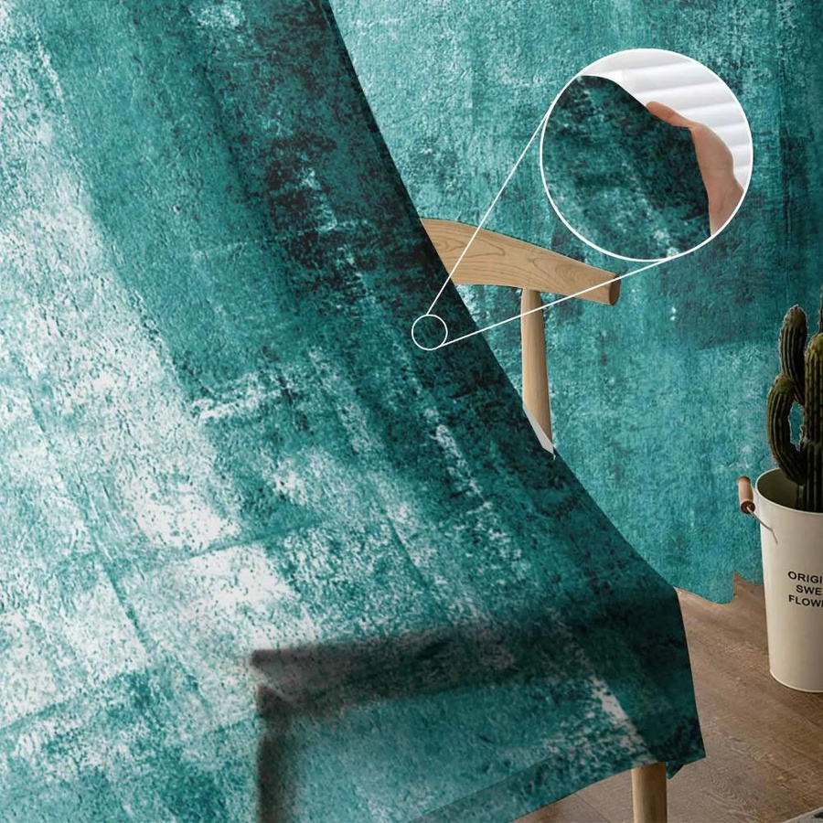 Yiran Furniture Transparentes Voile-Vorhang in Türkis mit Vintage-Ölgemälde-Design, Breite: 135 cm, Höhe: 115 cm - Bild 2