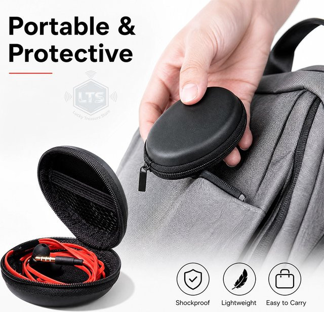 DMWING Mini Kopfhörer-Aufbewahrungsbox aus PU-Material, tragbare Hartschalen-Tasche in Schwarz für Kopfhörer, Zubehör, Speicherkarten und USB-C-Kabel - Bild 1