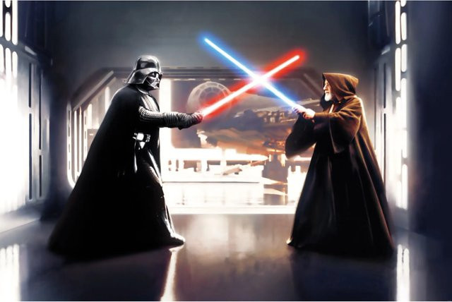 Komar Fototapete Vlies Star Wars Vader vs. Kenobi, Multicolor, B: 300 cm, H: 200 cm - Bild 1