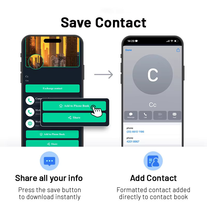 Digitale NFC-Visitenkarte für professionelles Networking, kontaktlose soziale Erkennungskarte mit Ntag 215 Chip, Farben: Schwarz und Silber - Bild 3