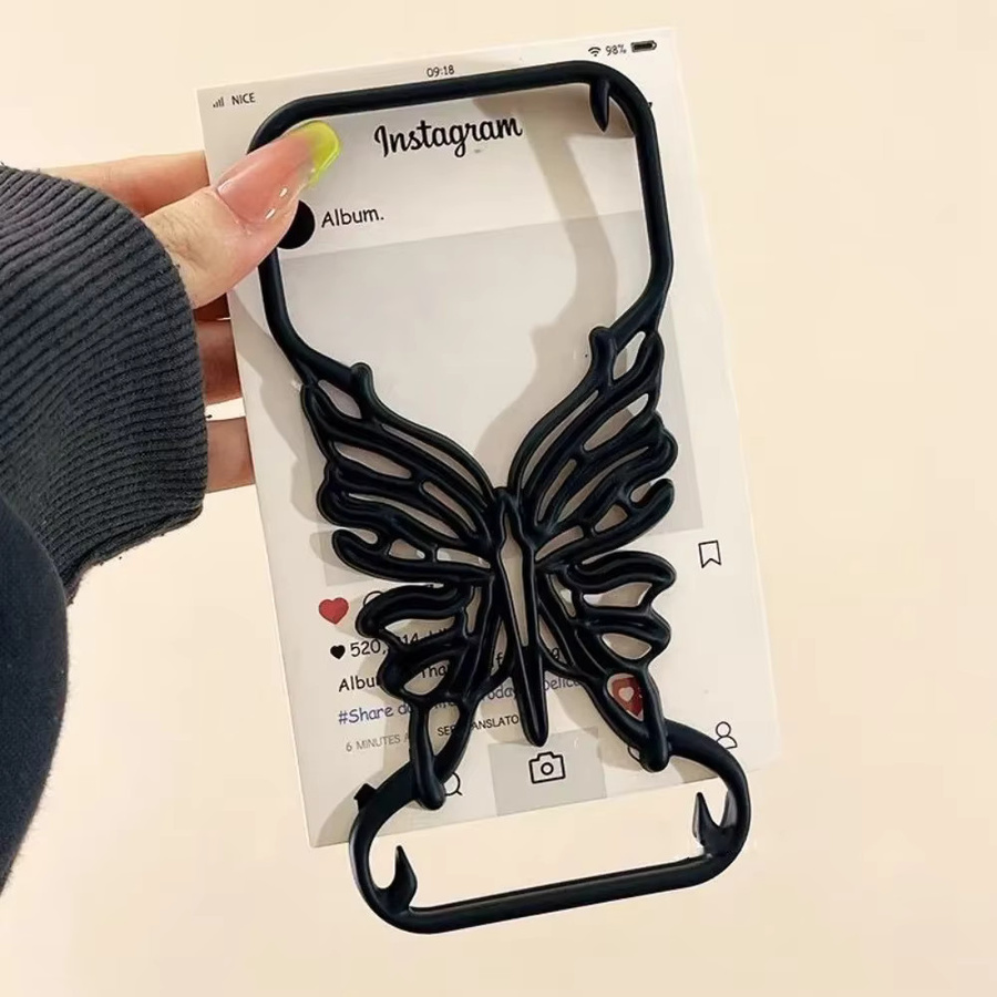 Luxuriöse iPhone Hülle mit künstlerischem Schmetterlings-Design aus hartem PC in Schwarz für Apple iPhone 17, 16, 15, 14, 13, 12, 11 Pro Max Plus mit 3D-Cut-Out-Beschichtung - Bild 5