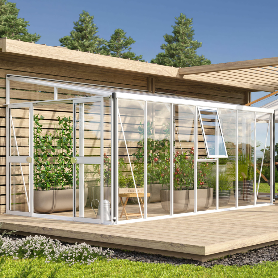 Vitavia Anlehn-Gewächshaus Athena 11900 in Weiß mit 11,9 m² Fläche, Pultdach und Sicherheitsglas - Bild 3